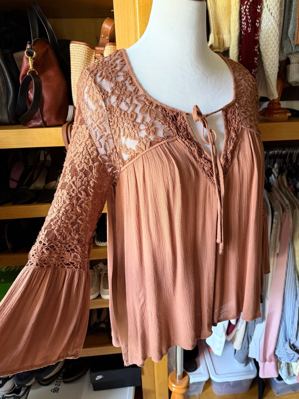 AEO Lace Yoke Bell Sleeve Tunic